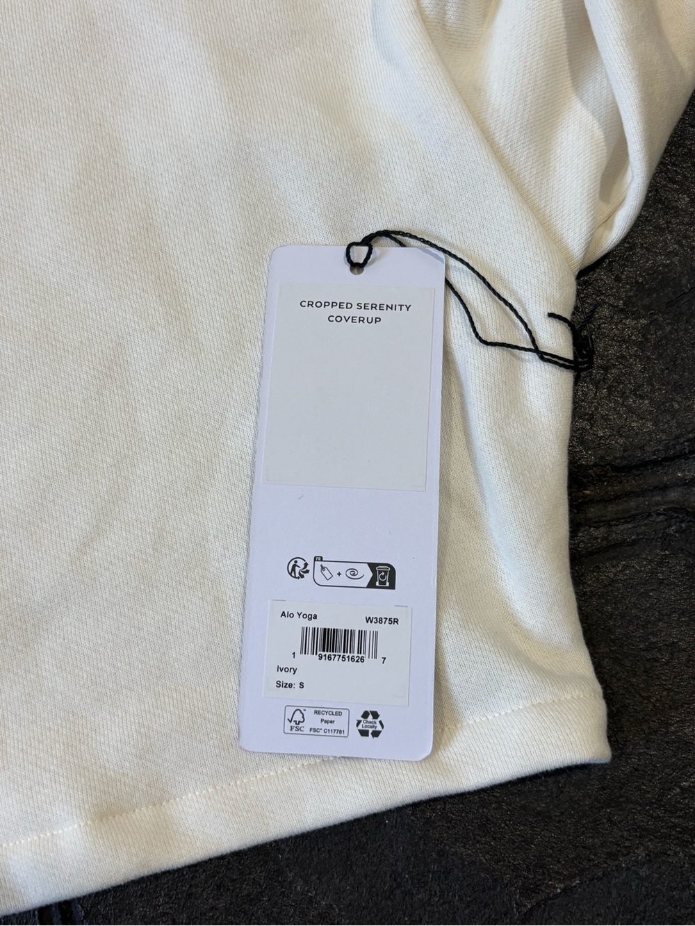 ALO Yoga cropped serenity coverup pullover long sleeve ivory/ white small - Picture 2 of 8